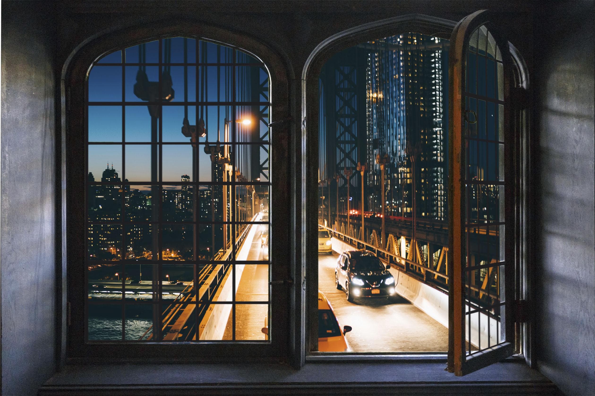 QUEENCE Wandsticker Stadt bei Nacht bunt 3D Fensterdurchbruch