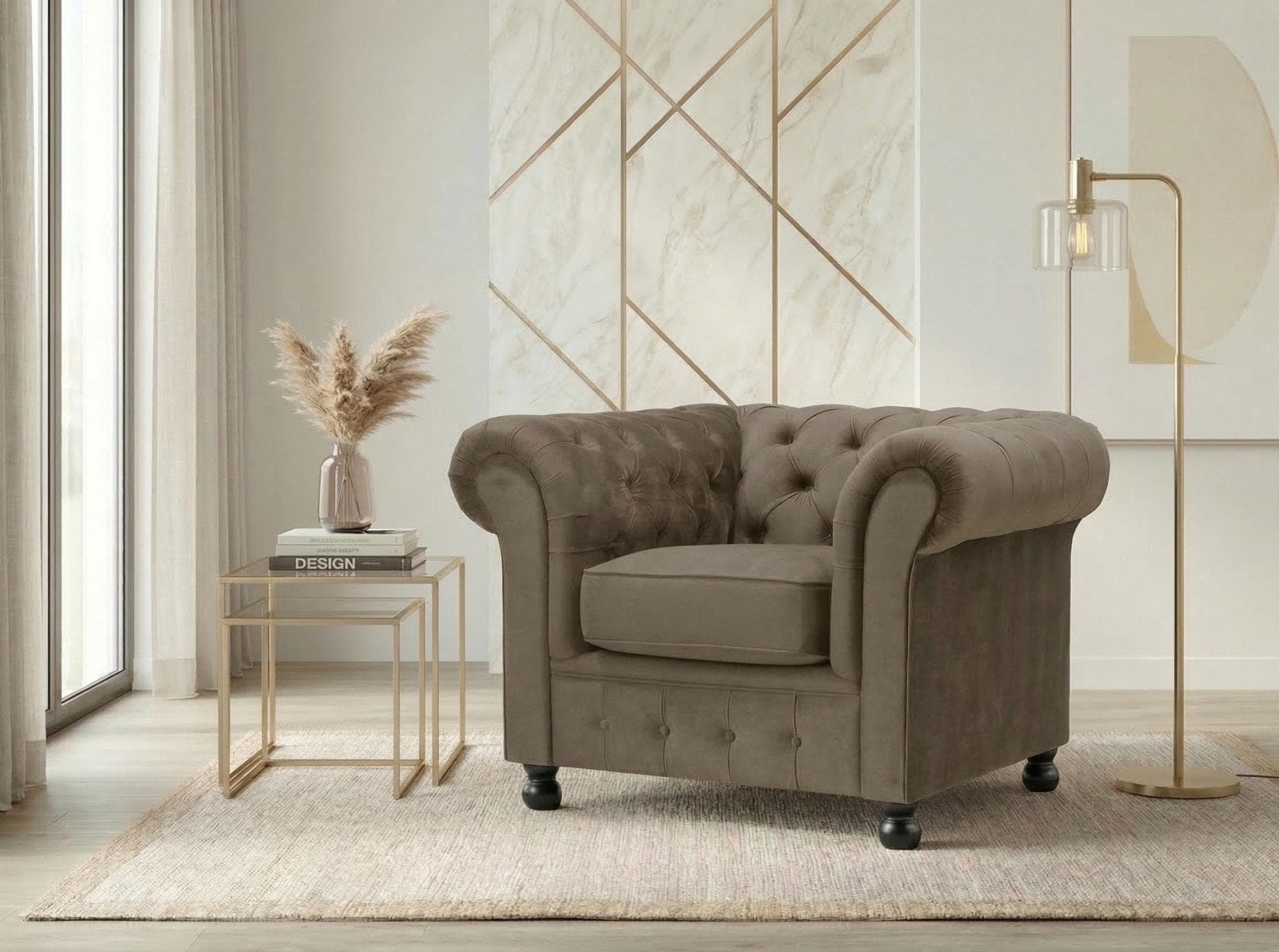 HOME AFFAIRE BRONNOY Chesterfield Sessel taupe Samt