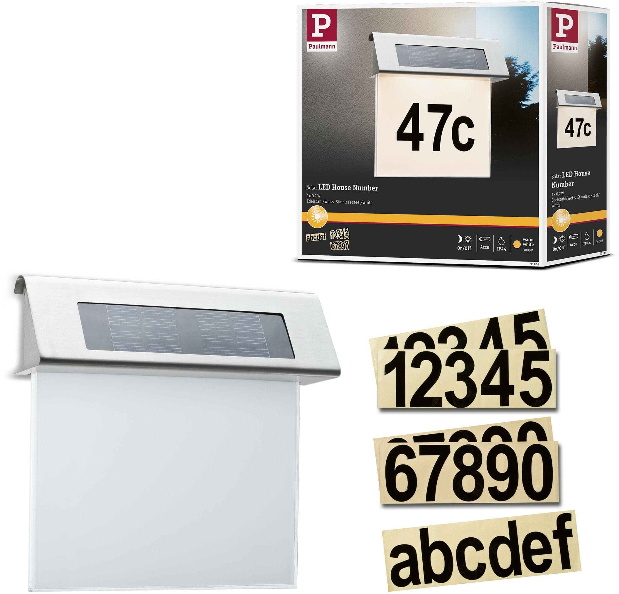 Paulmann Solar Außen-Wandleuchte Hausnummer Warmweiß Edelstahl