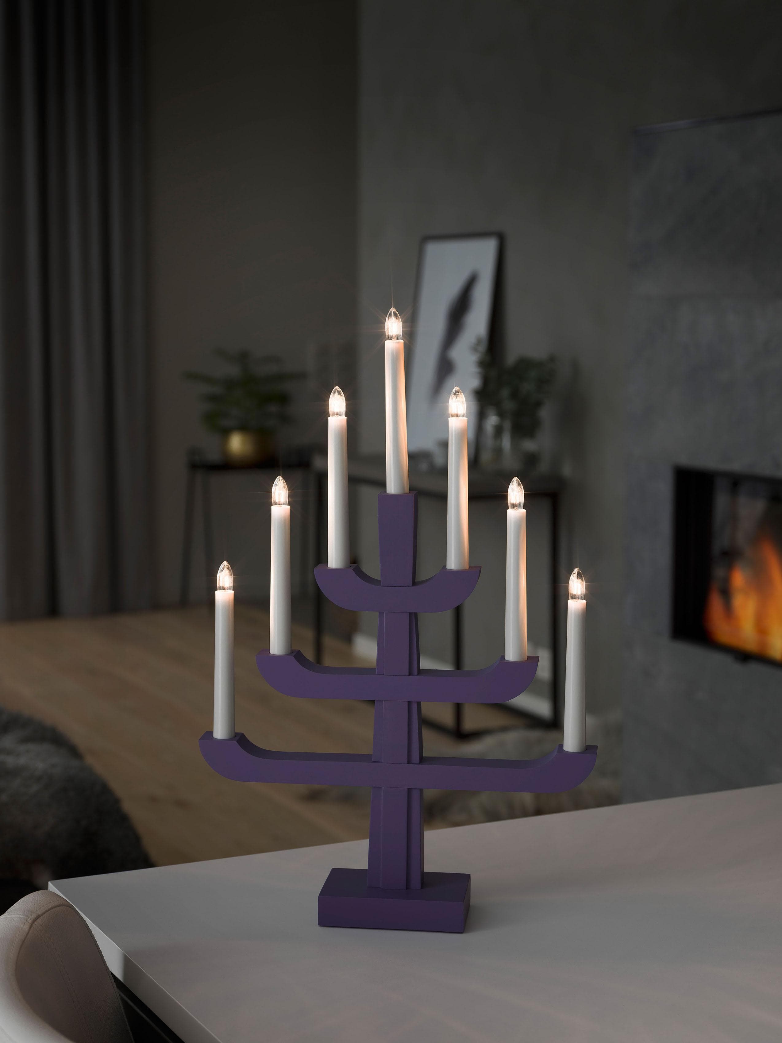 Konstsmide Fensterleuchter Weihnachtsdeko, Leuchtmittel Wechselbar, Warmweiß, Holzleuchter, Blau/Purpurfarben Lackiert