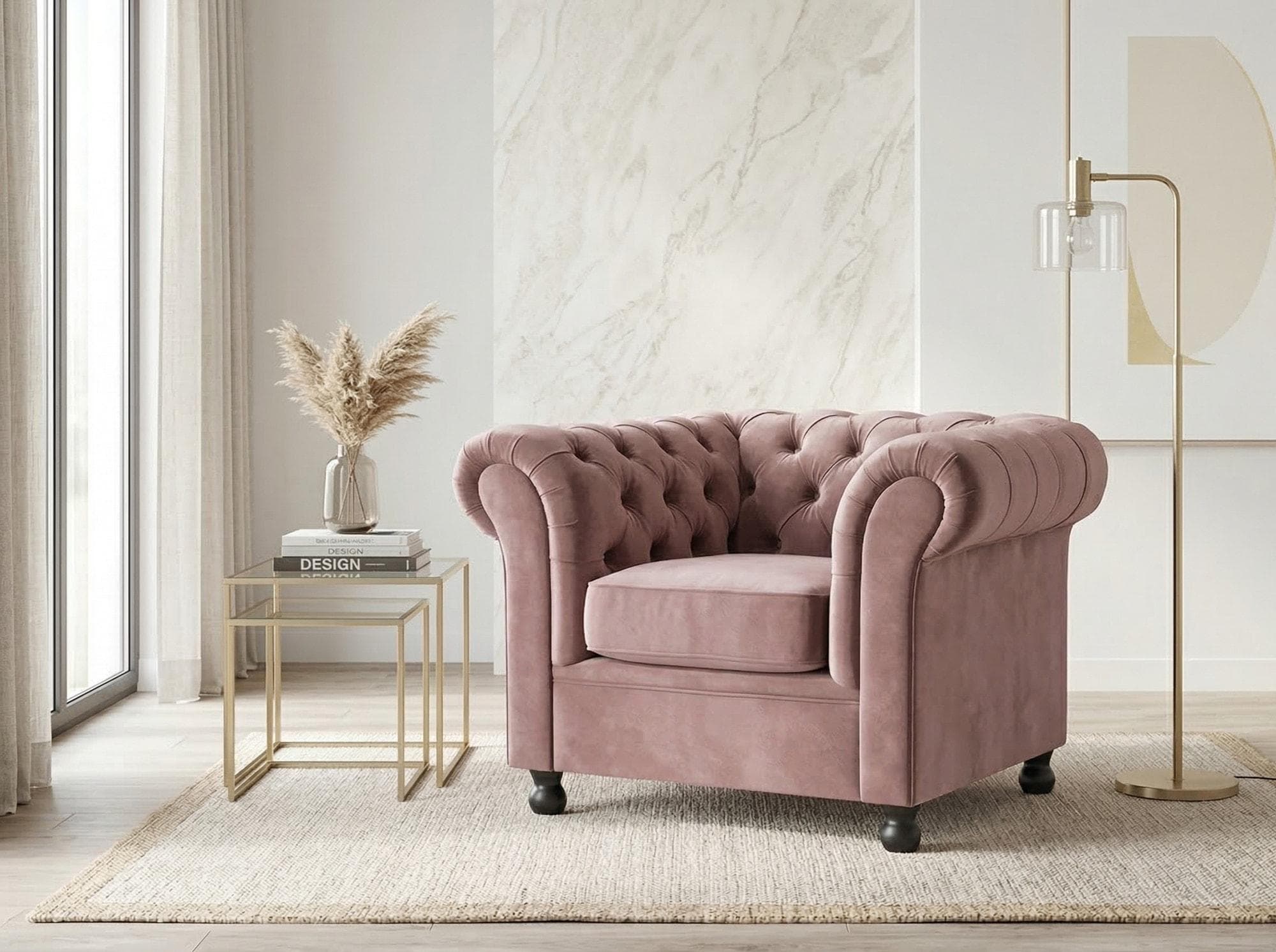 HOME AFFAIRE BRONNOY Chesterfield Sessel altrosa Samt