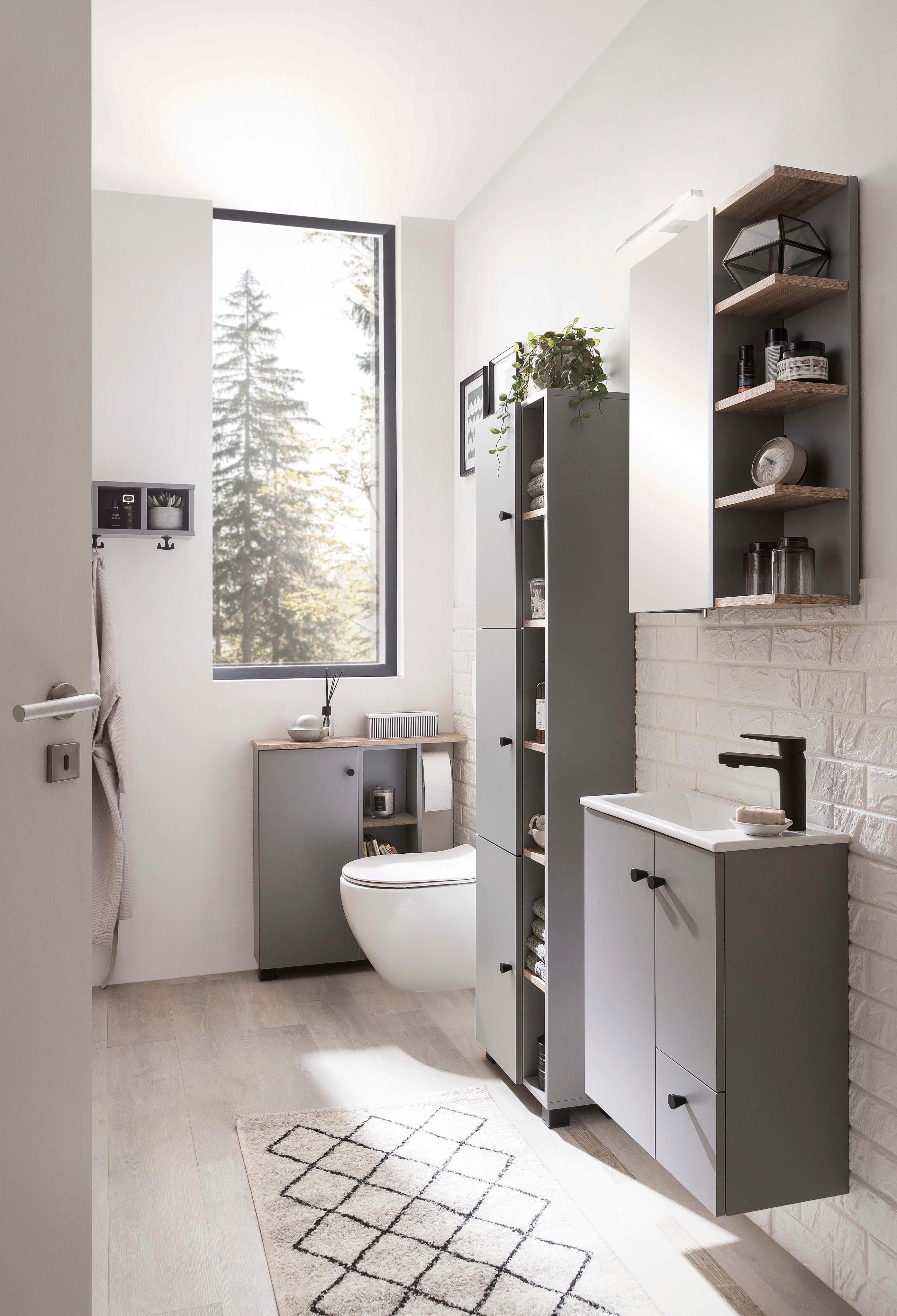 MÖBELPARTNER Waschbecken mit Unterschrank Balto Platingrau Holz Melaminharzbeschichtung