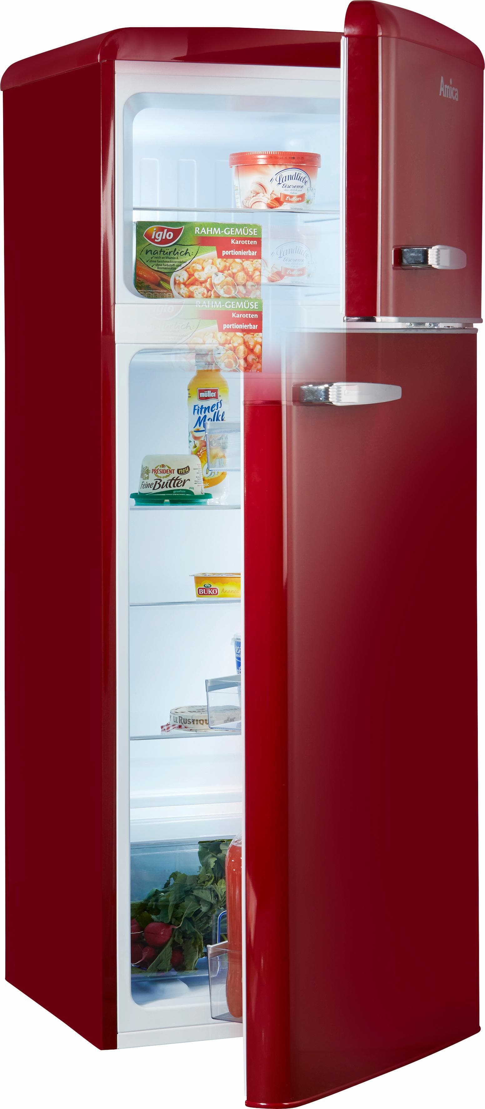 AMICA Kühl-/Gefrierkombination Retro-Design weinrot