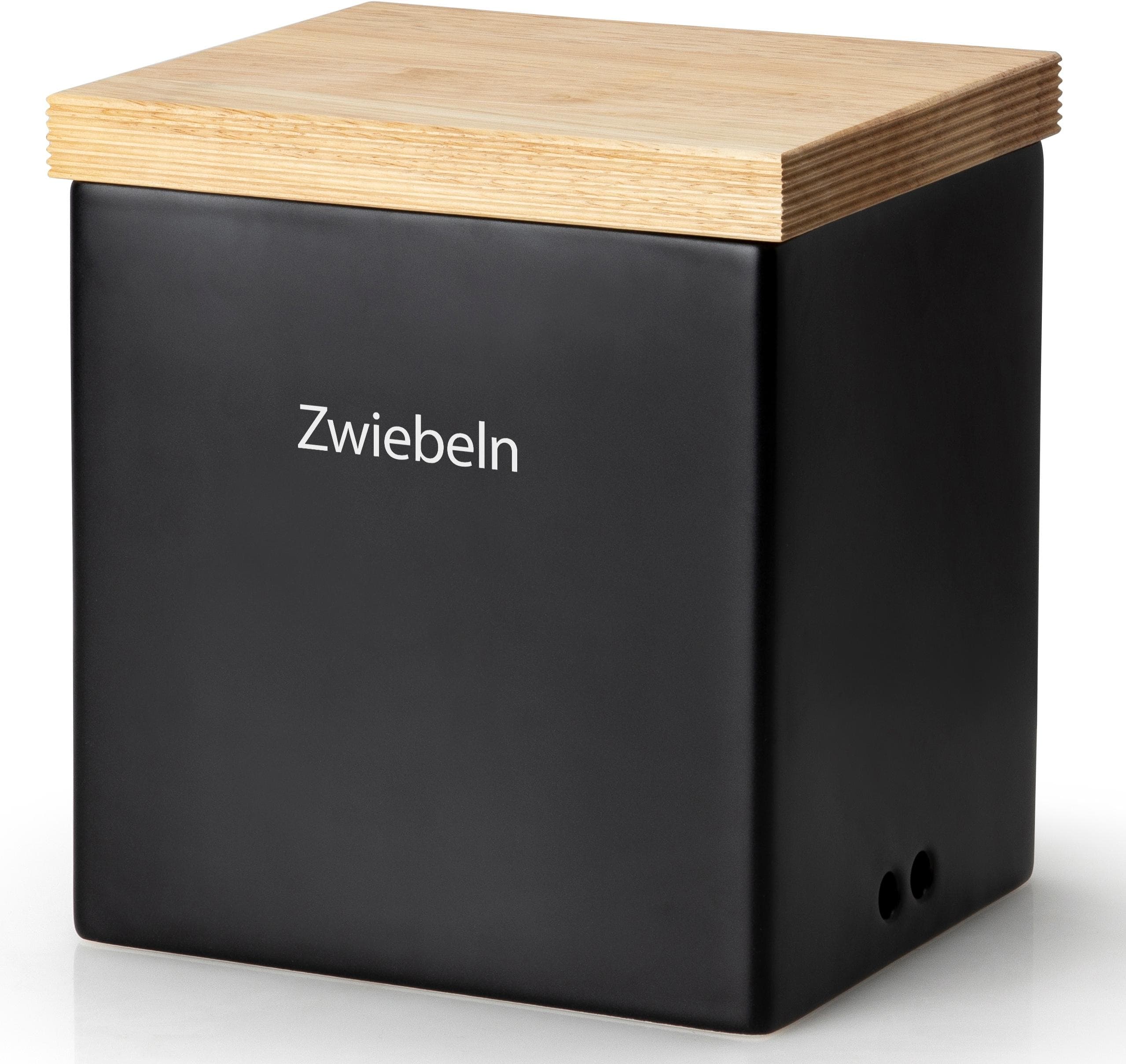 CONTINENTA Vorratsdose Keramik mit Holzdeckel Schwarz Braun