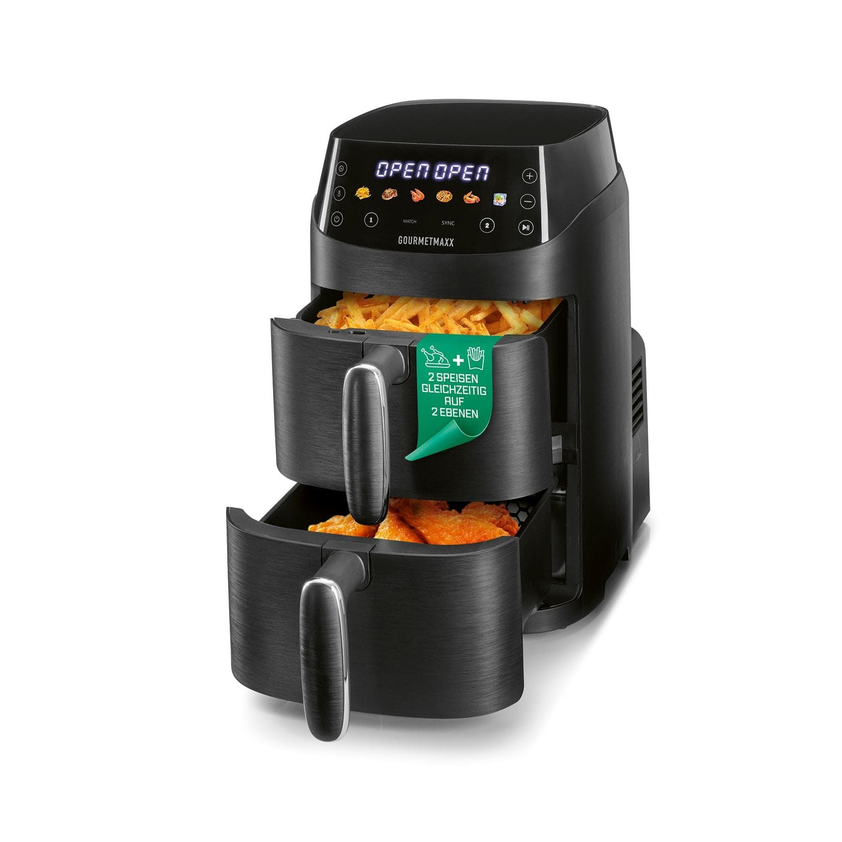 GOURMETmaxx Heißluft-Fritteuse 2000W schwarz - Doppelkammer SlimSize