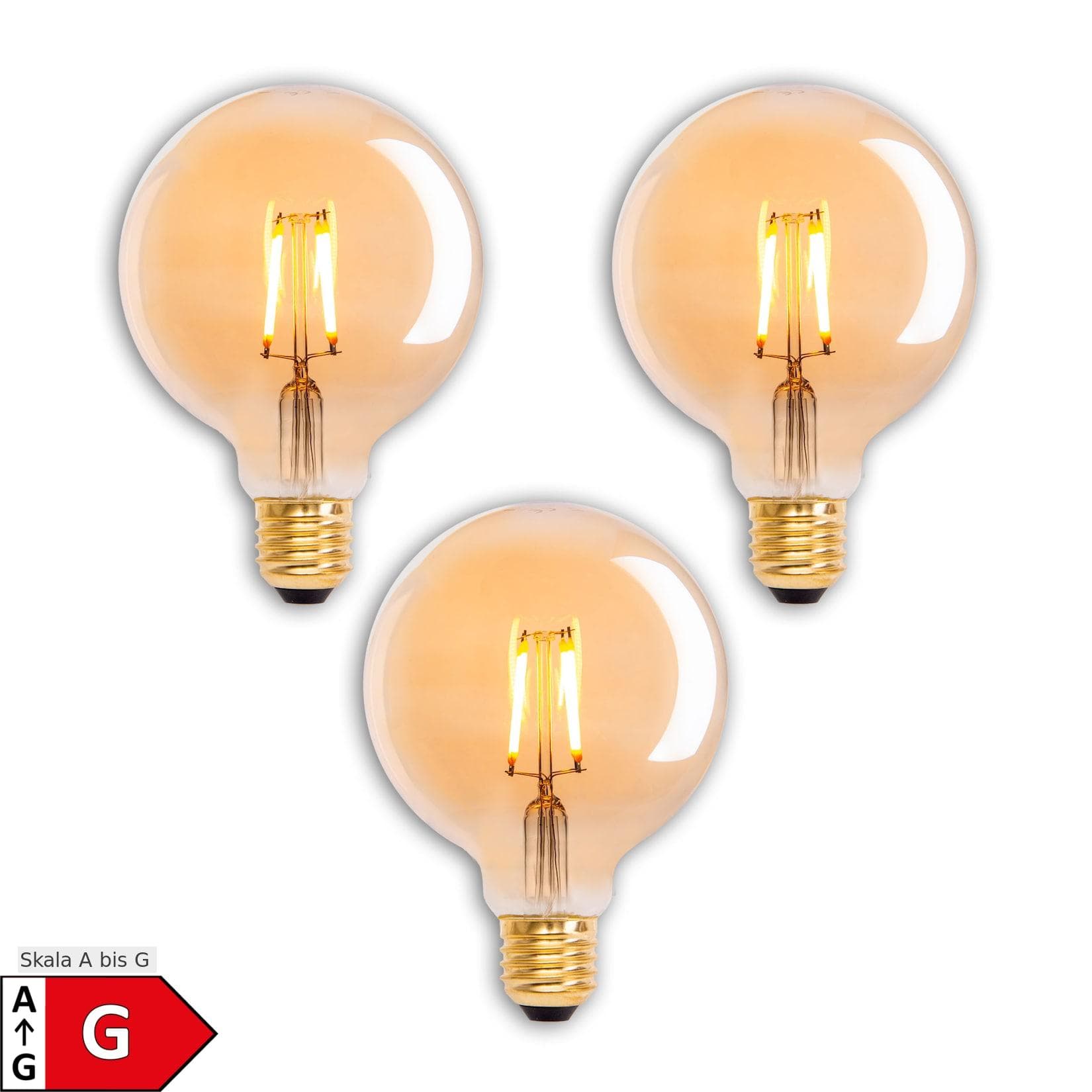 Näve Dilly LED-Leuchtmittel Set: Warmweiß, Amberglas, E27, Deko Globlampe