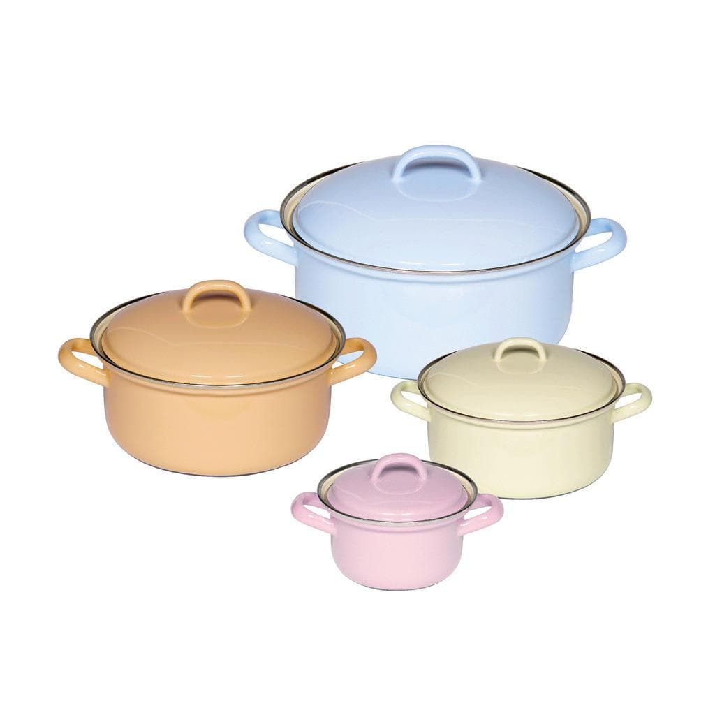 Riess Kochtopfset 8-teilig Gelb/Rosa/Gold/Hellblau Metall