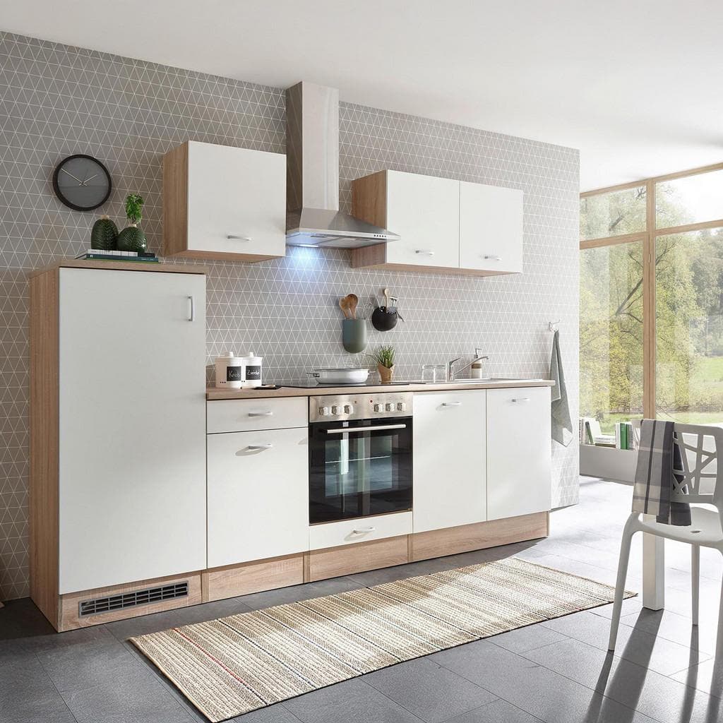 Küchenzeile in Sonoma Eiche Abs. weiß  mit individuellem Elektrogeräte-Angebot