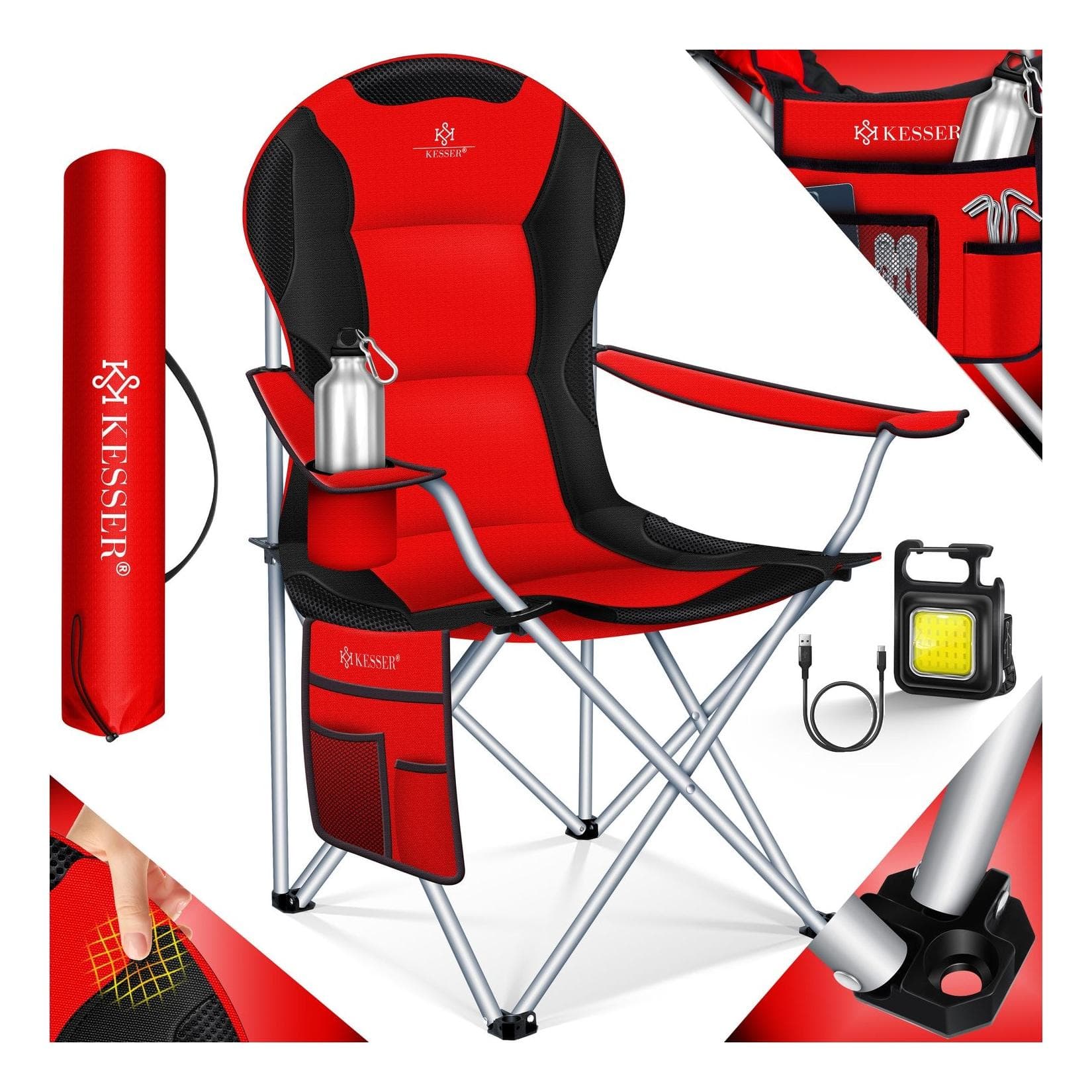 KESSER Campingstuhl faltbar bis 150 kg mit Armlehnen, Getränkehalter & Tasche