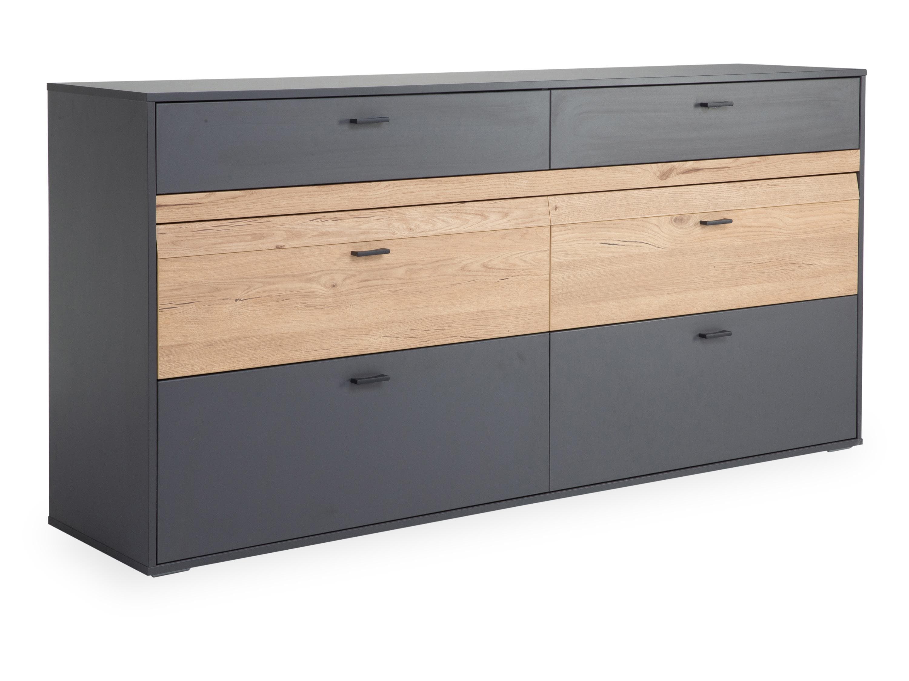 Sideboard HARPER IRONTON Anthrazit Eiche Dekor 6 Schubkästen