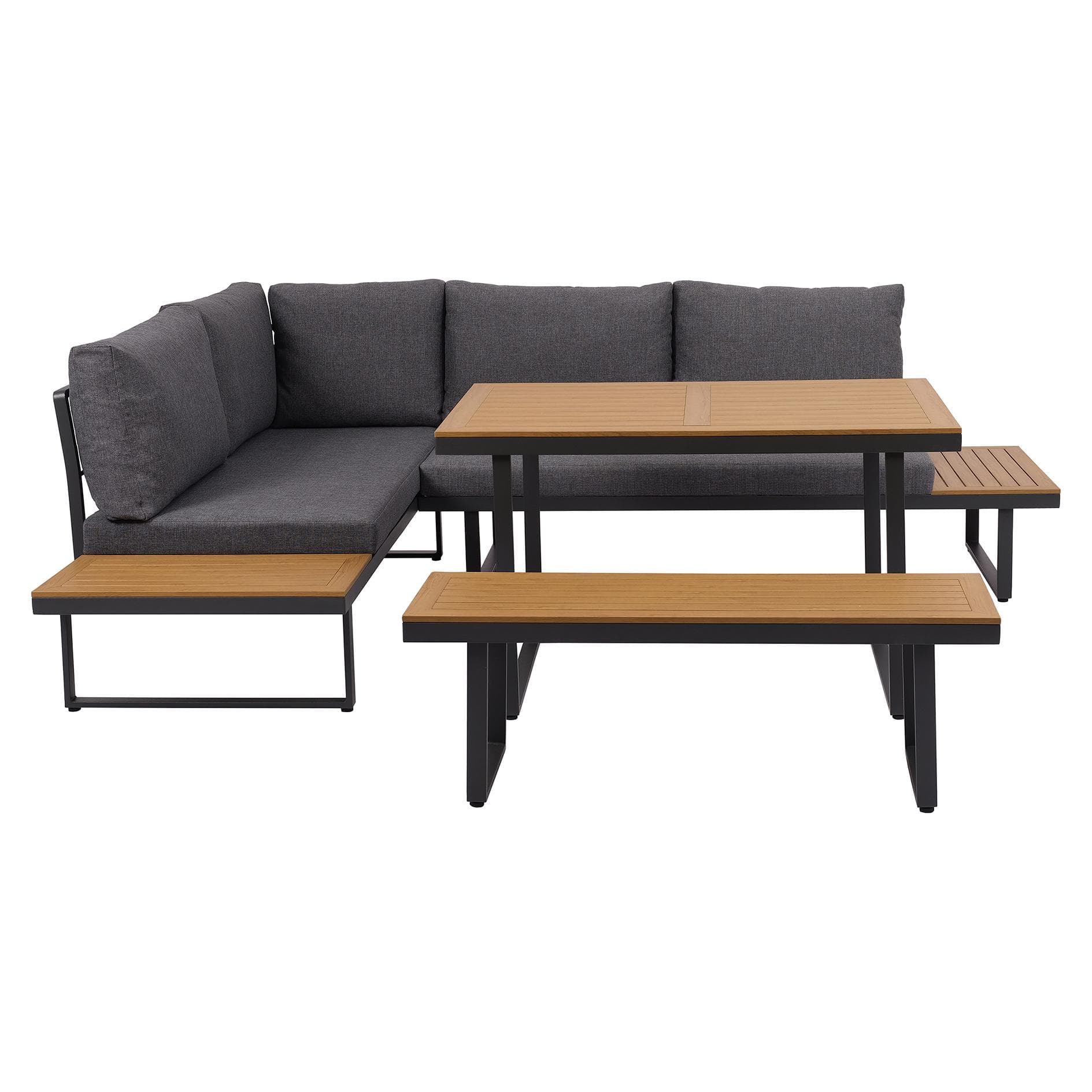 Roller 4-teiliges Garten-Loungeset grau-holzfarben mit Kissen