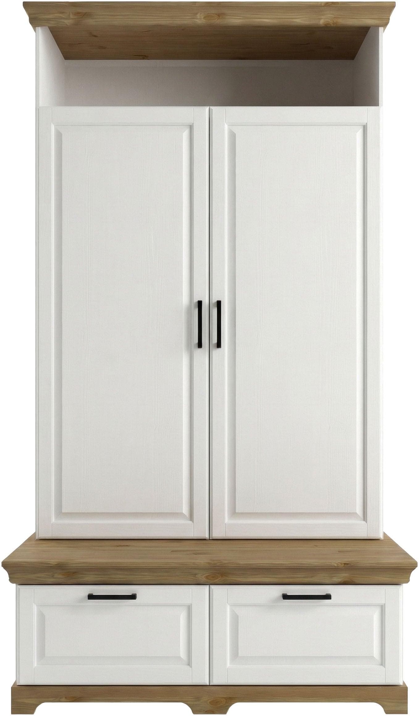 Garderobenschrank aus Massivholz, Kiefer, weiß/honig