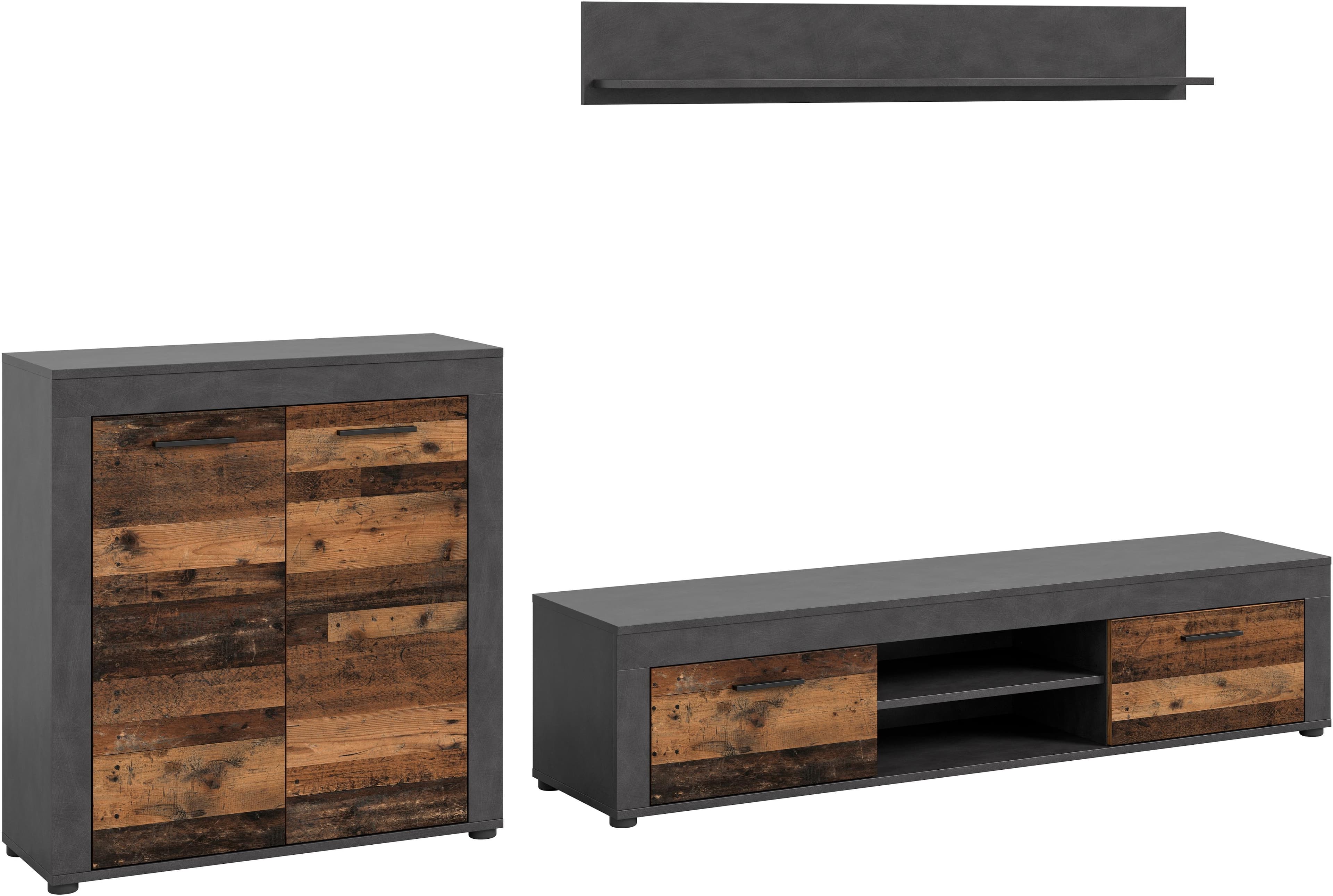 Aosta Wohnzimmer-Set - Highboard, Lowboard & Wandboard 3-teilig