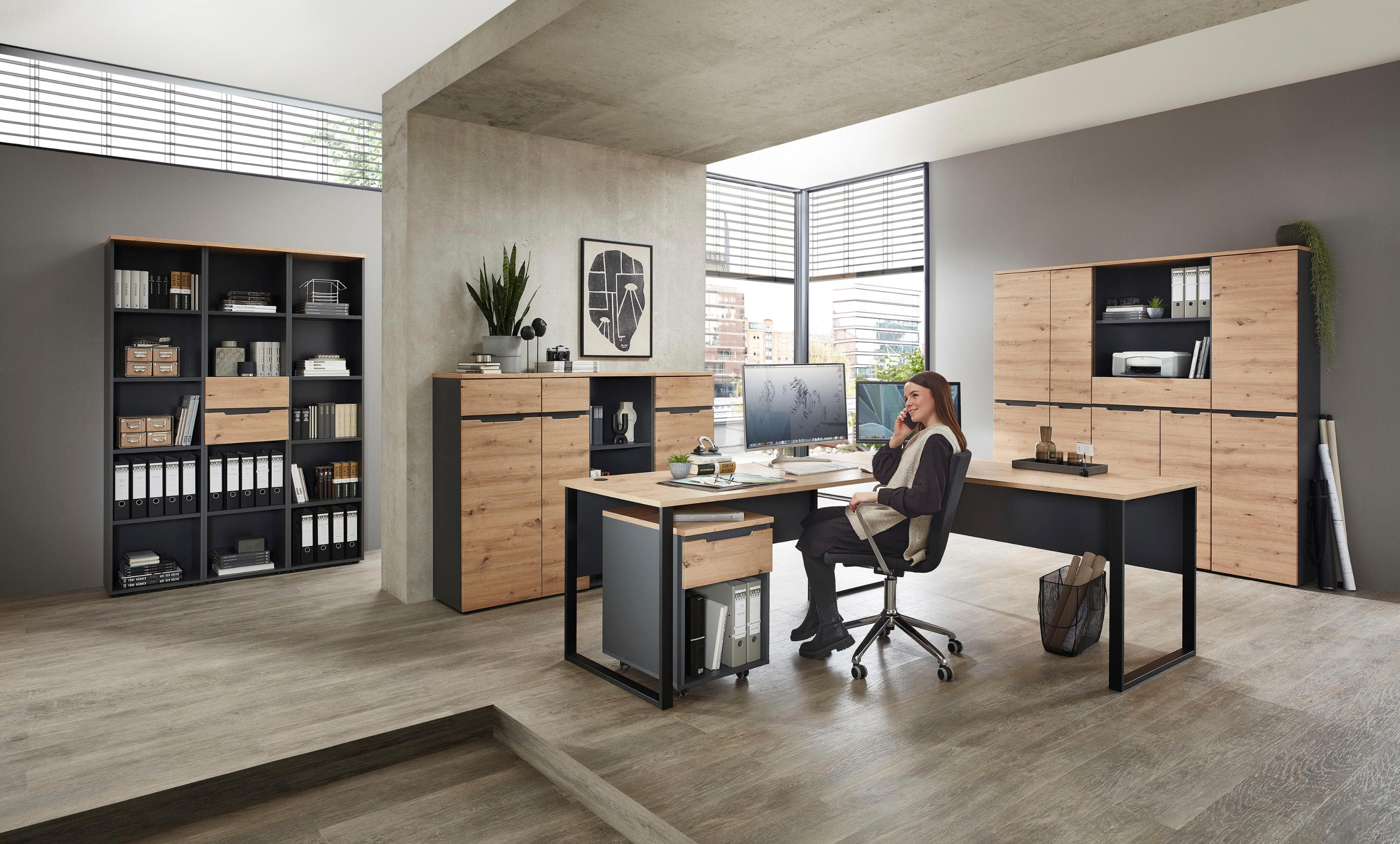 Eckschreibtisch Memphis Artisan Eiche - Metallgestell