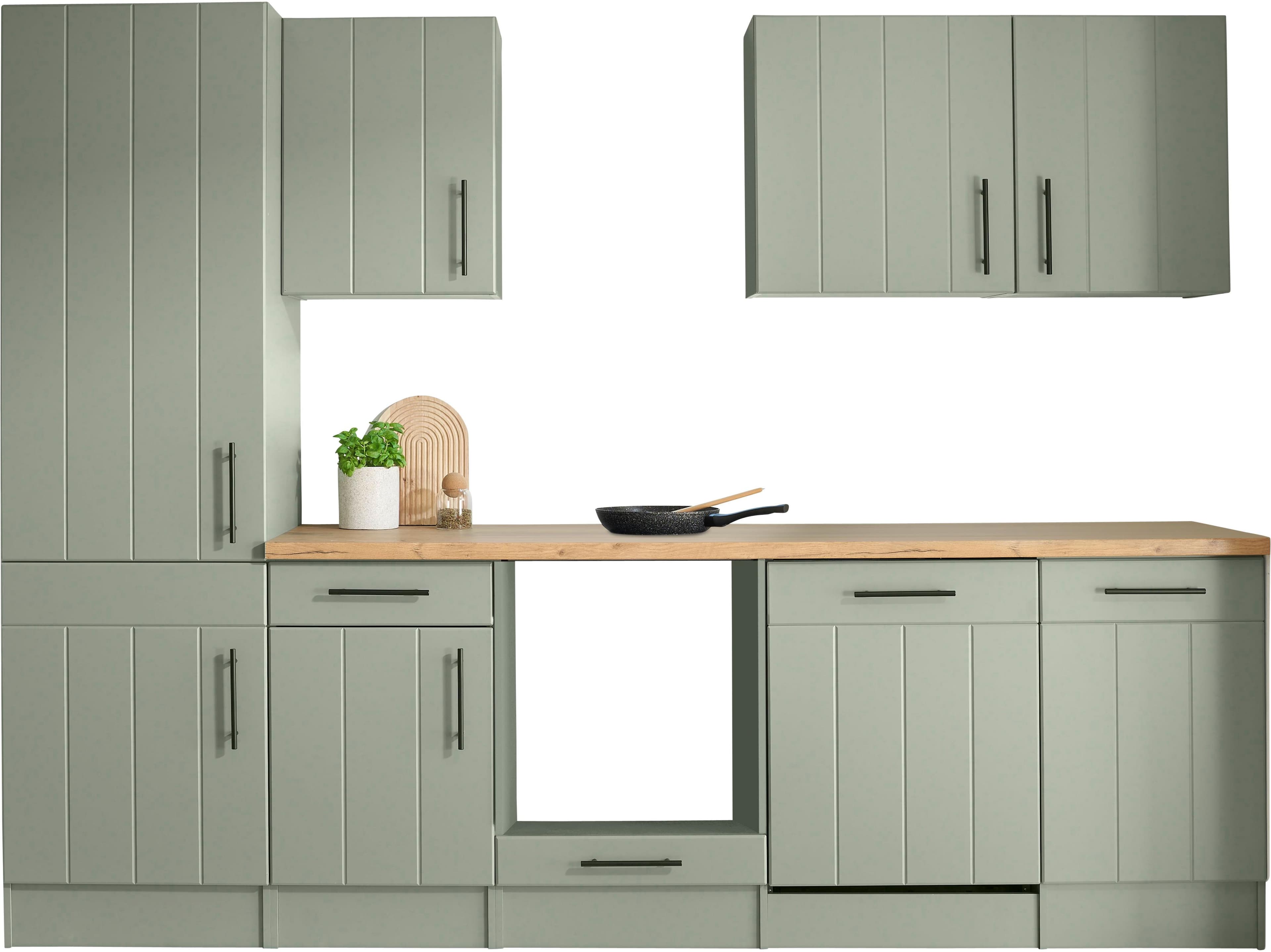 RESPEKTA Anton Küche Grün Schilfgrün 280 cm mit Soft-Close
