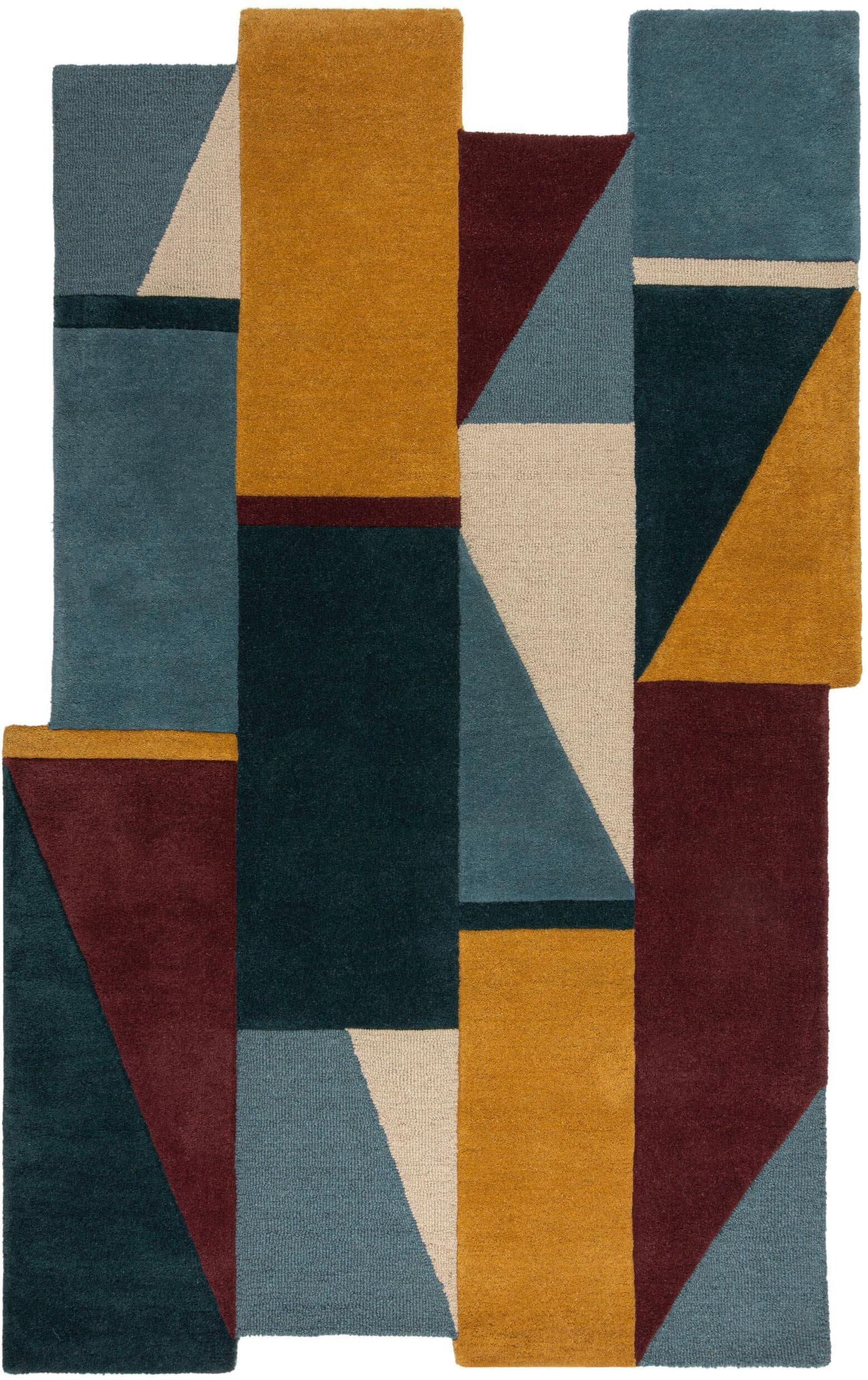 FLAIR RUGS Shuffle Shaped Wollteppich: Retro Design in Erdtönen
