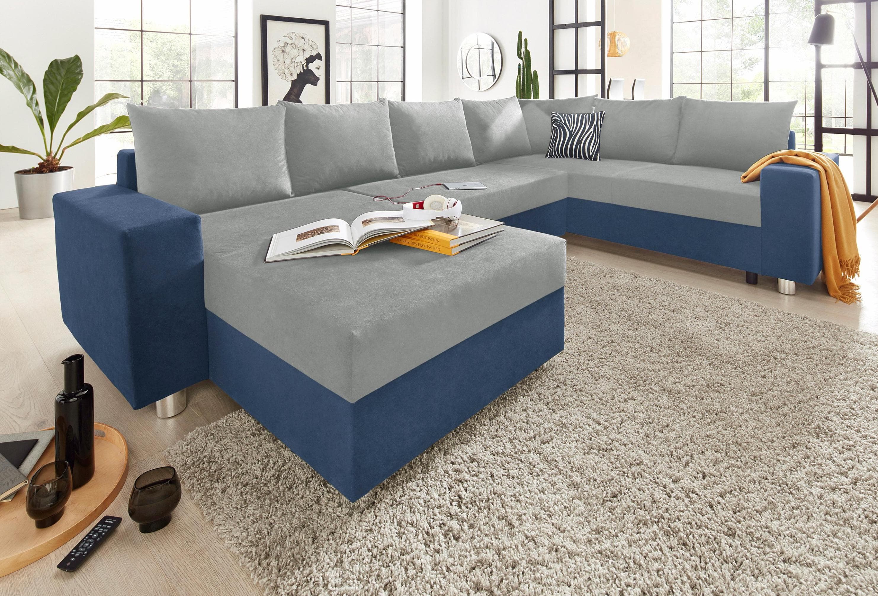 U-förmige Wohnlandschaft mit Federkern & optionalem Bettfunktion