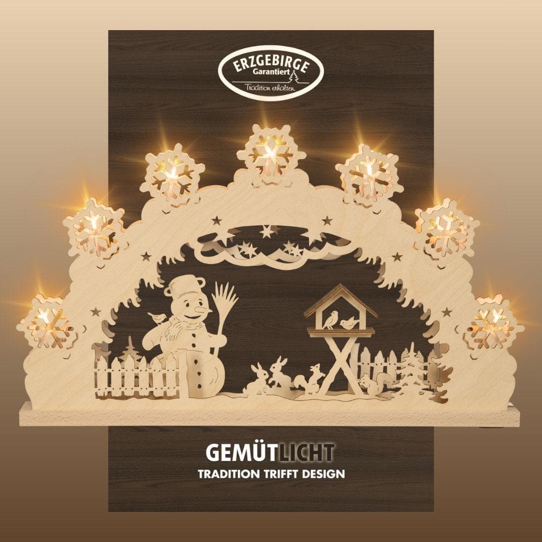 Weigla LED Schwibbogen Schneemann Holz Braun Made in Germany