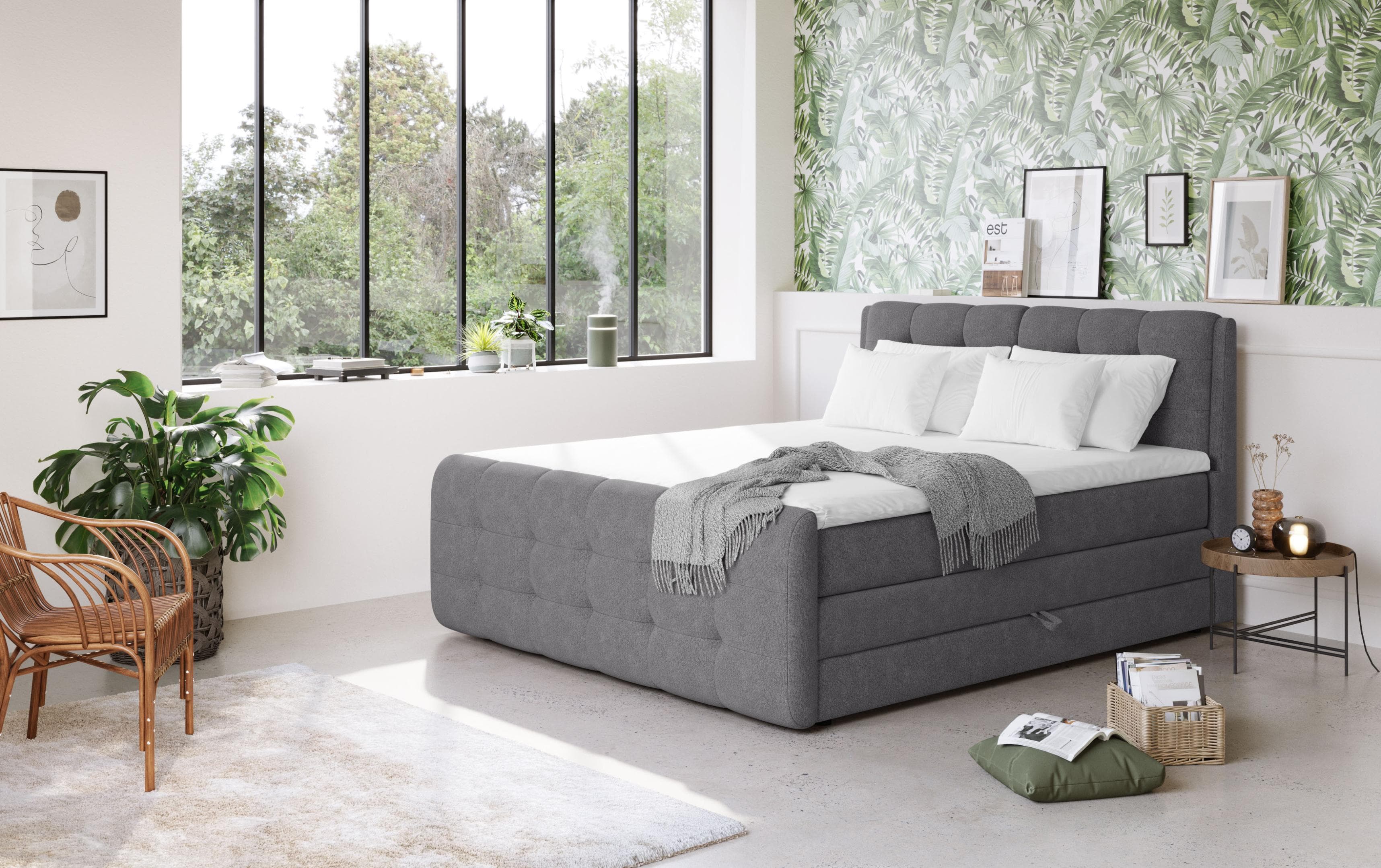 COTTA Fort Boxspringbett mit Bettkasten & Topper in Buche