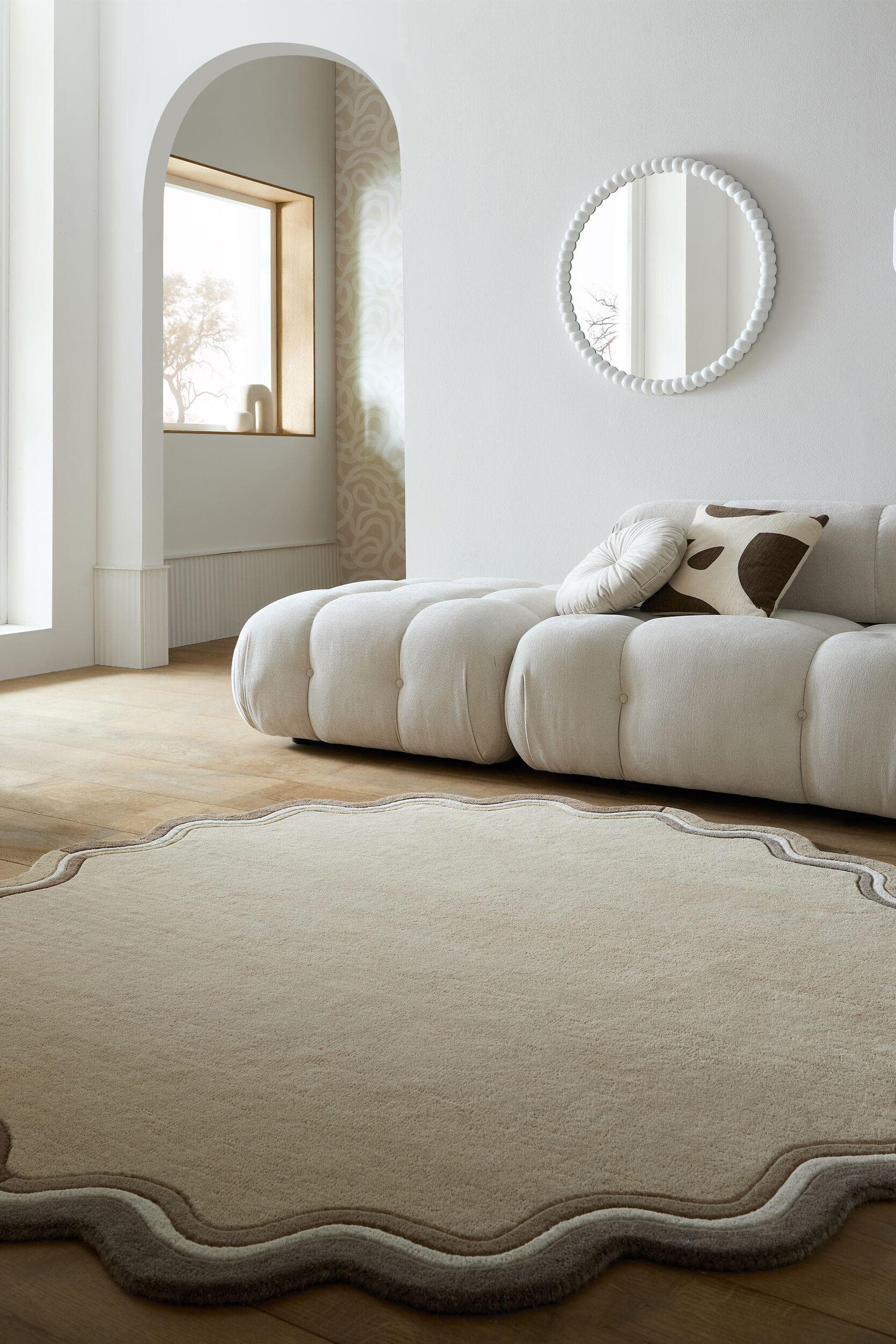 FLAIR RUGS LEO SCALLOP BORDER Teppich Rund Wolle Natürlich