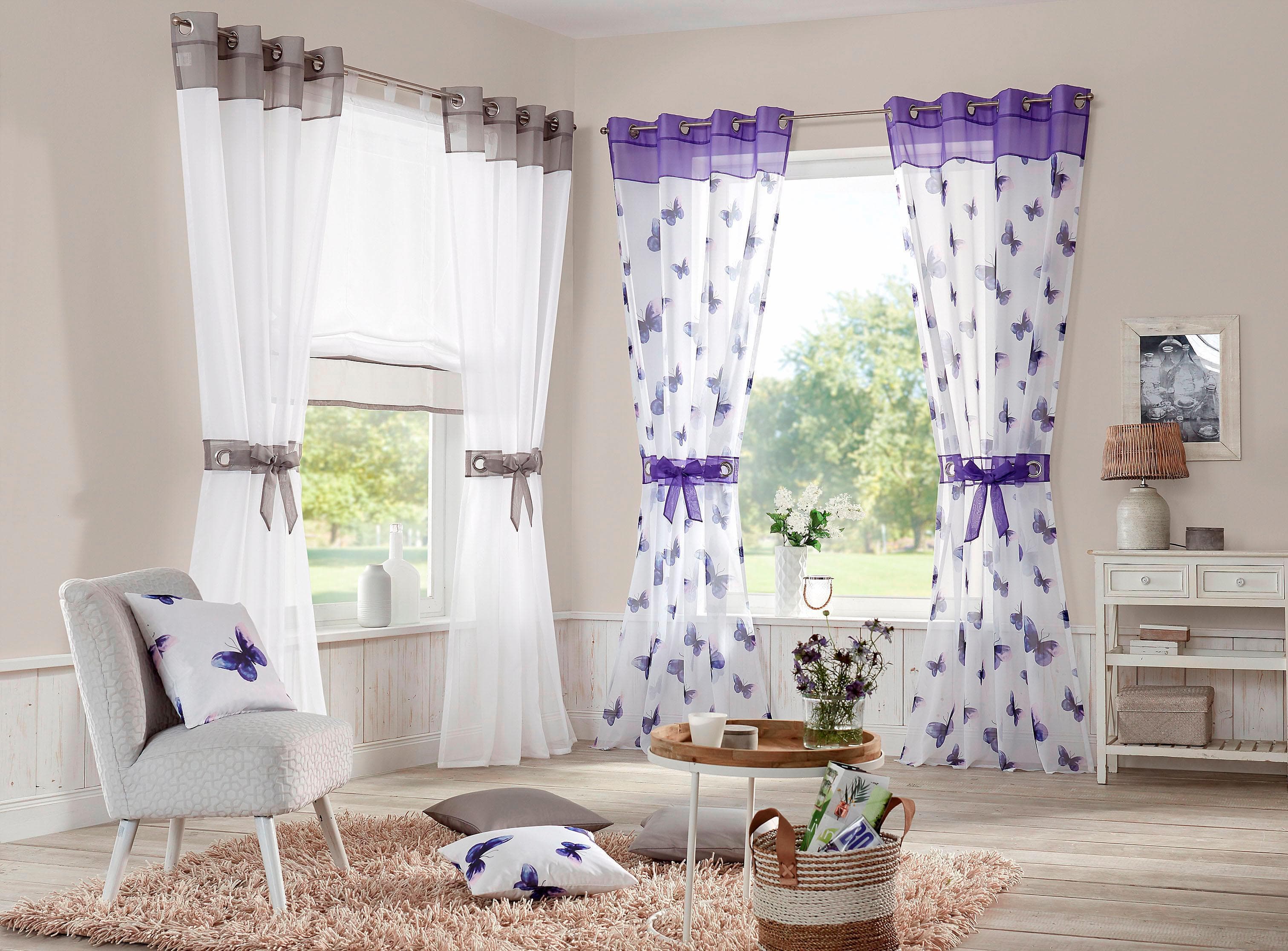 Gardine MY HOME Villars Grau Voile Polyester