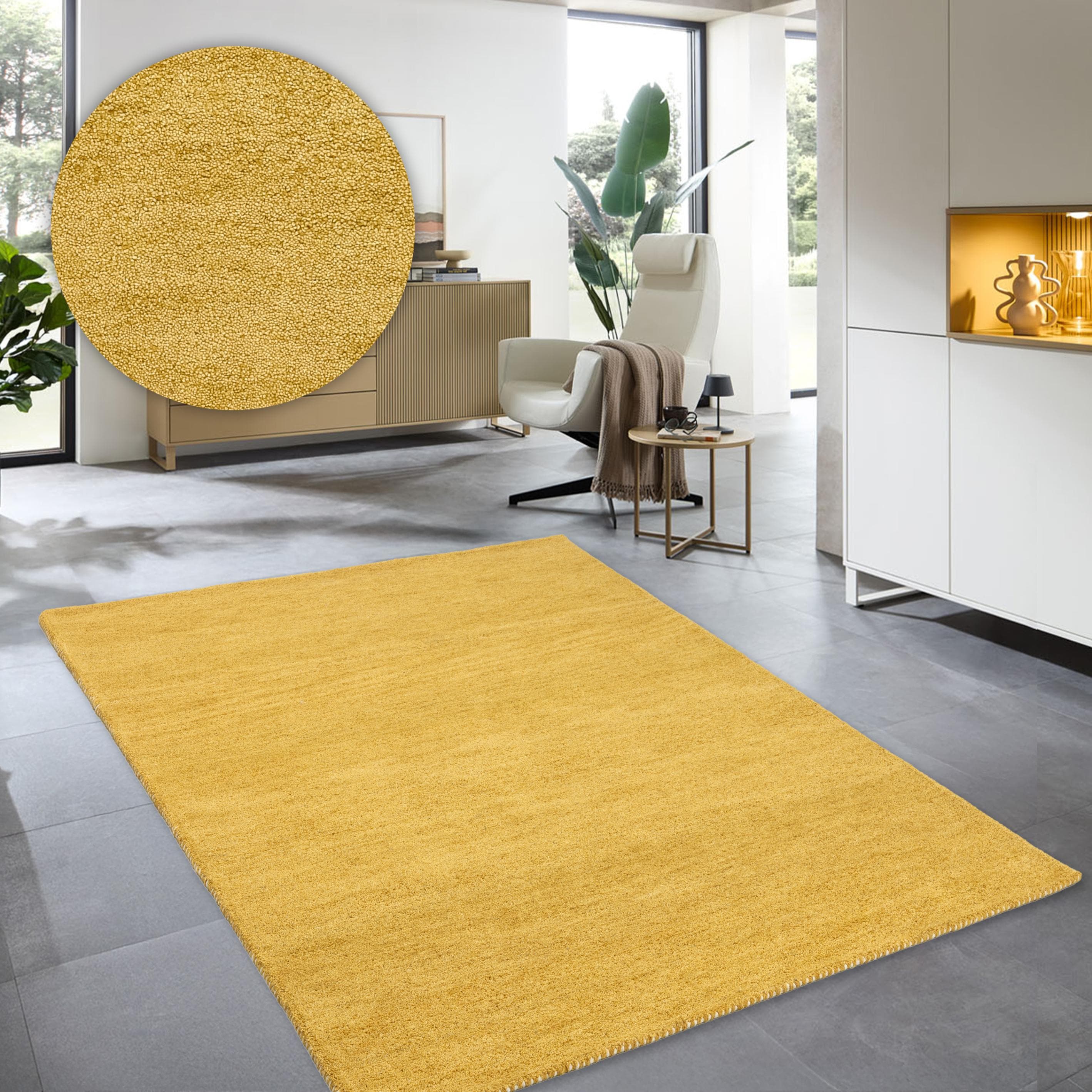 THEKO Wollteppich Gabbeh Uni Handweb Teppich