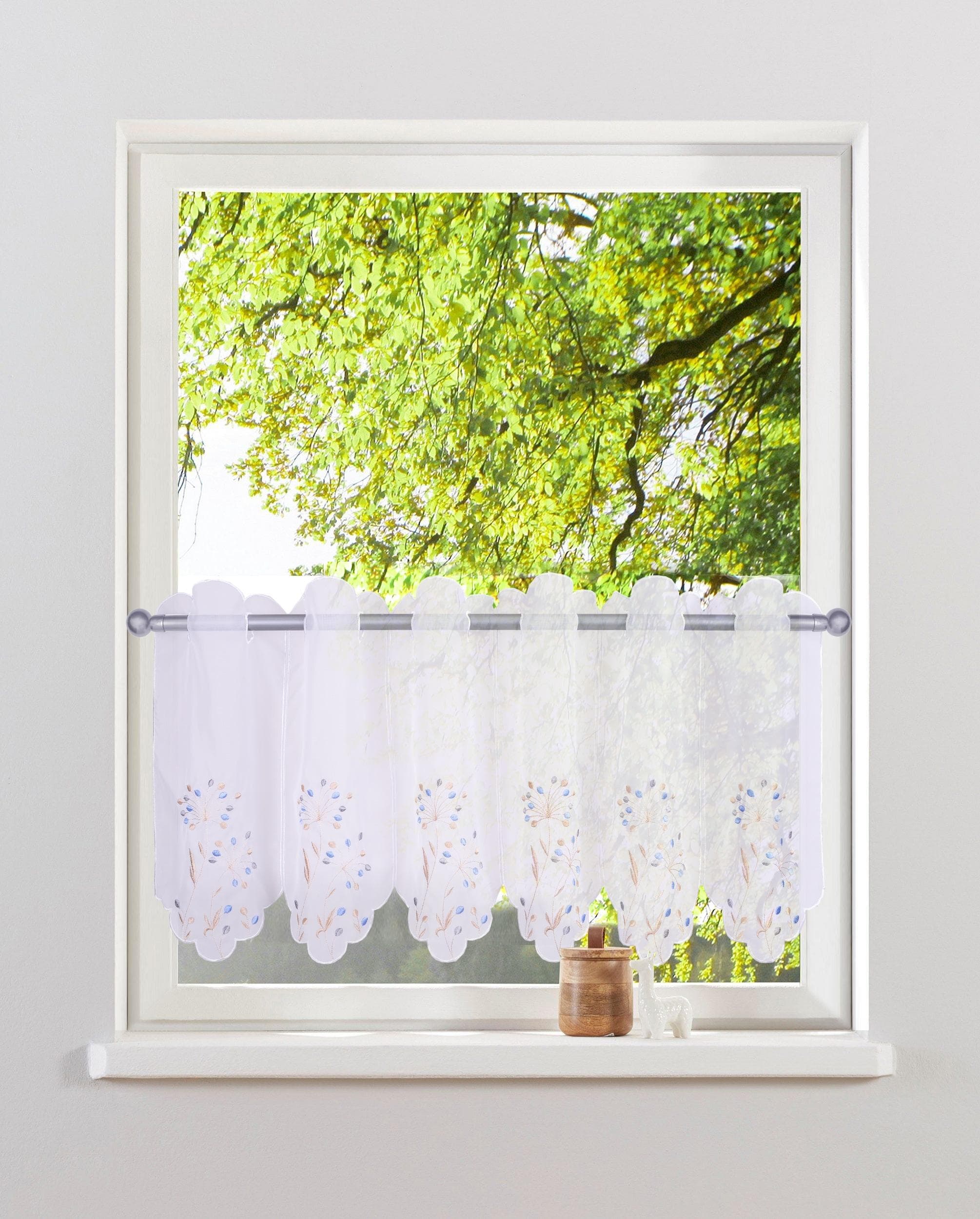 Scheibengardine Polyester Blau-Weiß 120x30 cm Living-Style