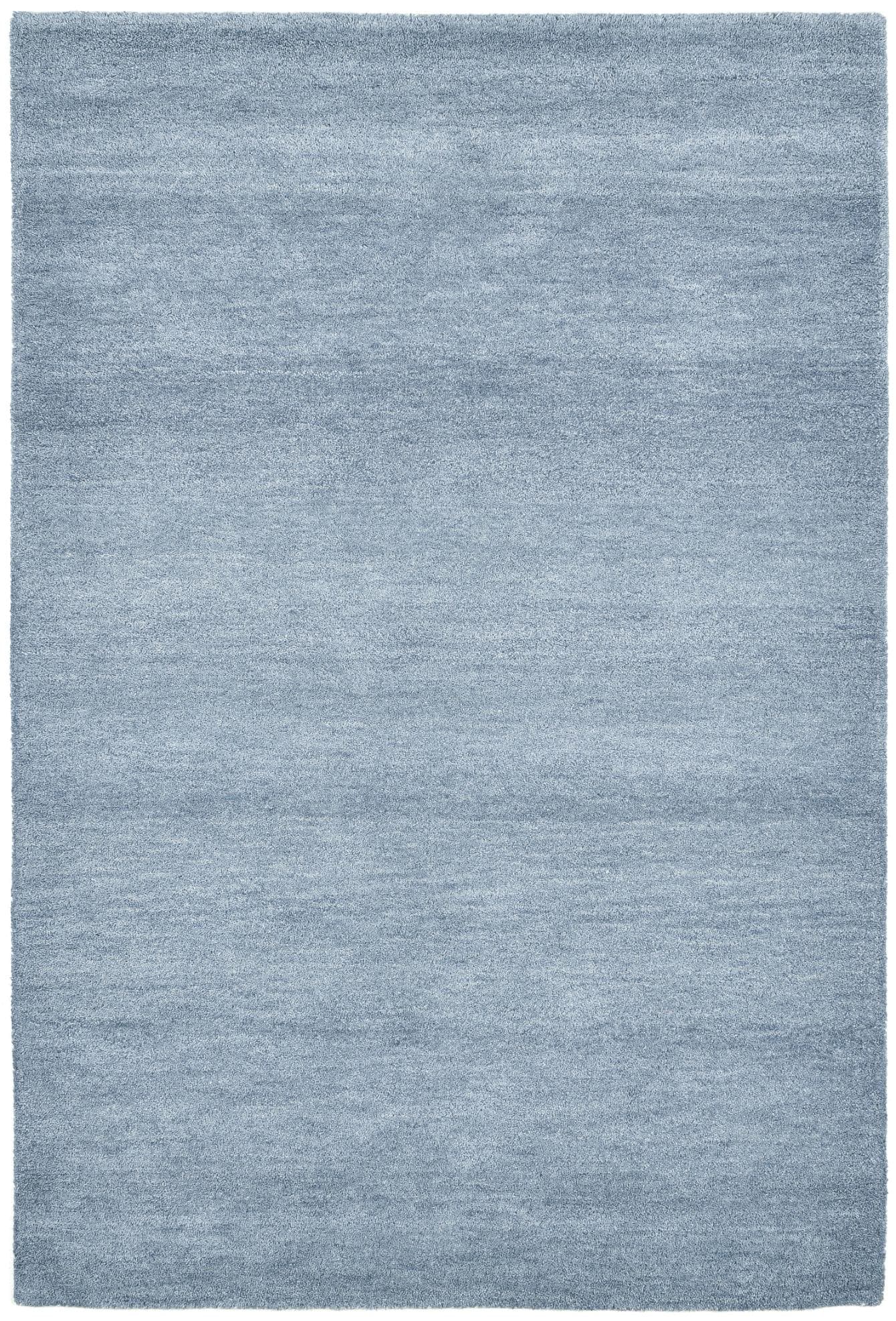 THEKO Wollteppich Gabbeh Uni Blau-Grau Handgewebt