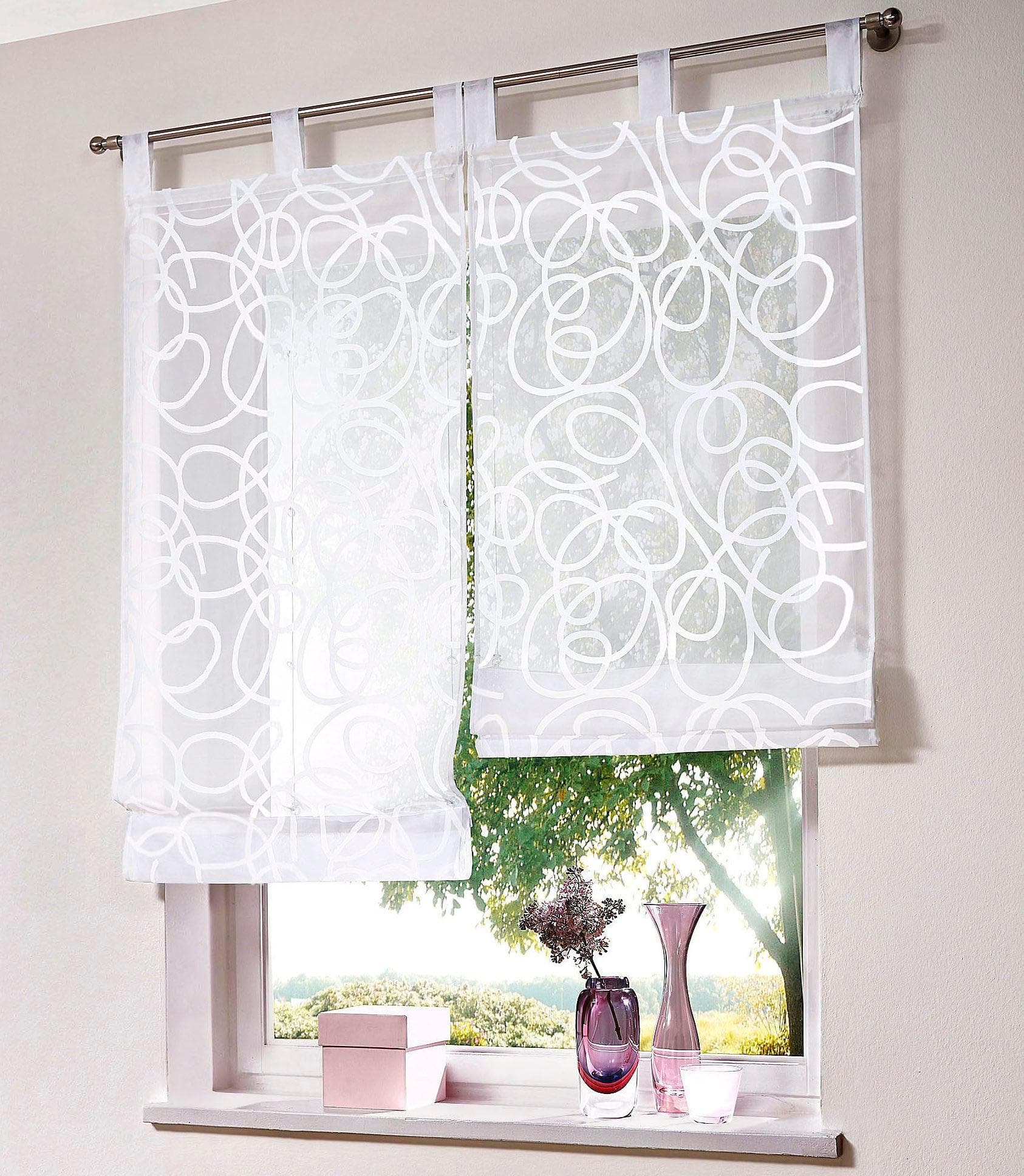 Raffrollo MY HOME Tanaro Weiß mit Schlingen-Motiv