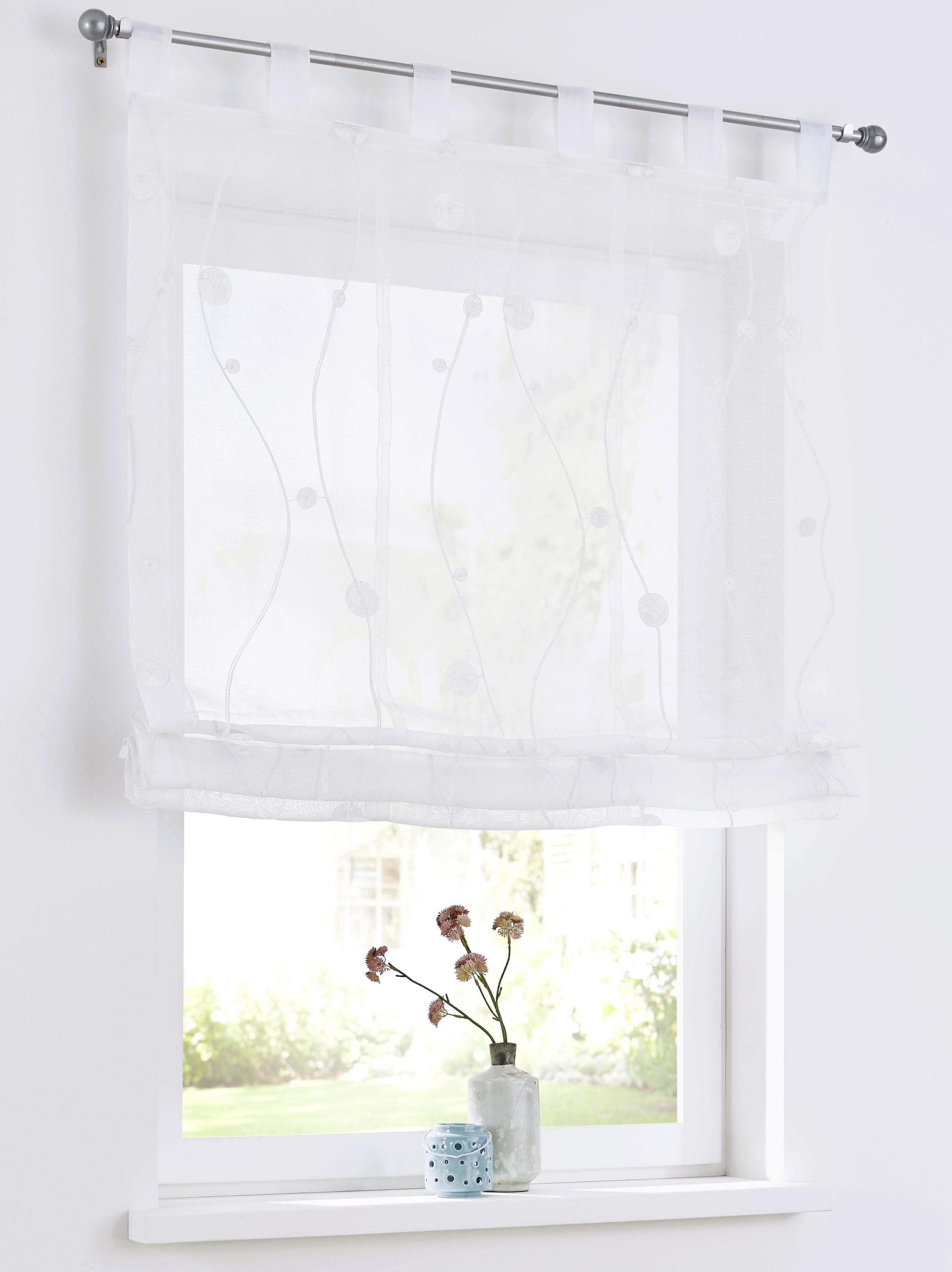 Raffrollo KUTTI "Nelly" Gr. 3 Weiß 80x140cm Voile Polyester Modern Bestickt