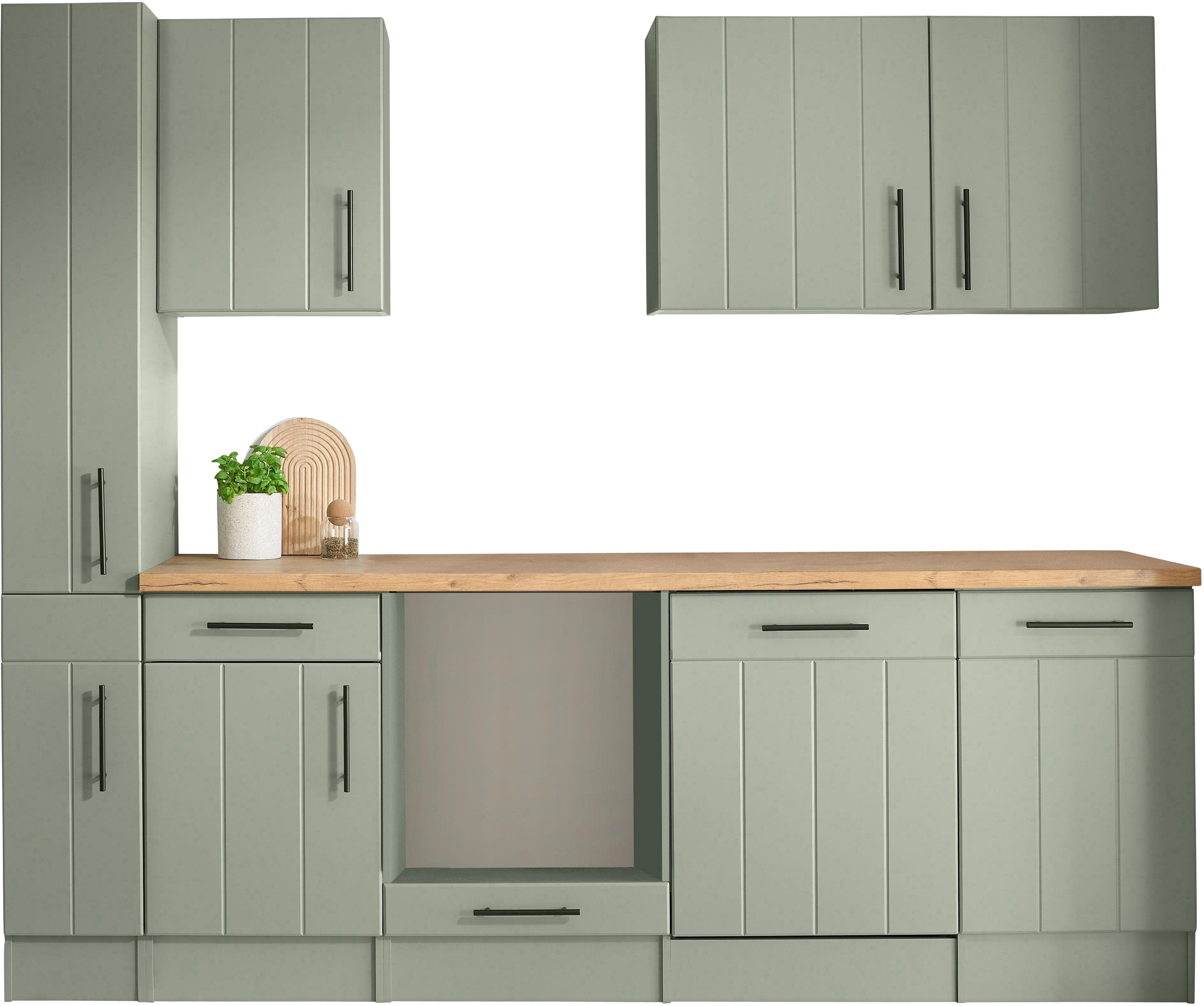 RESPEKTA Anton Küche Grün Schilfgrün 250 cm Soft-Close